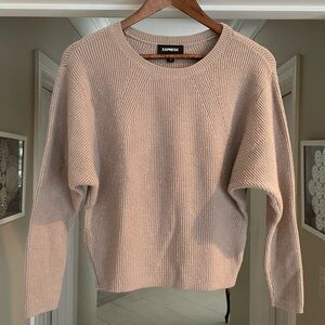 Express Crew Neck Dolman Sleeve Ribbed Sweater Tan/Brown